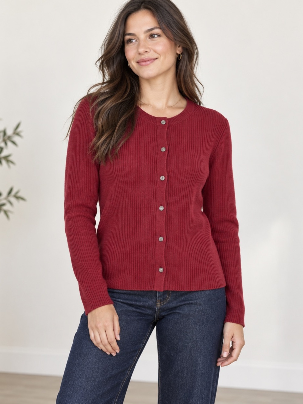 Banana Republic Women’s Large Red Ribbed Button Front Cardigan Sweater